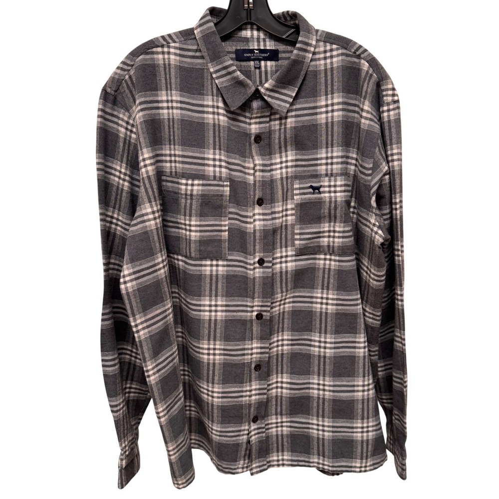 Simply Southern Outfitters Mens XXL Gray White Plaid Flannel Button Down Shirt